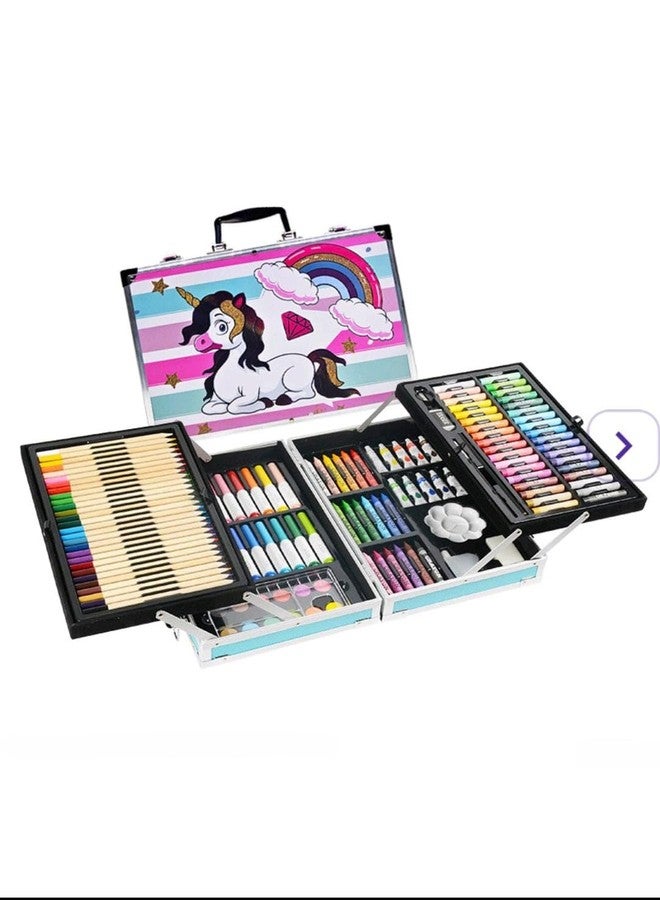Brille Bee 145Pc Art & Craft Painting Set - Suitcase Shape All-in-1 Art Box with Watercolors, Sketching Tools & Stationery, Gift for Kids (New Unicorn) - Image 1
